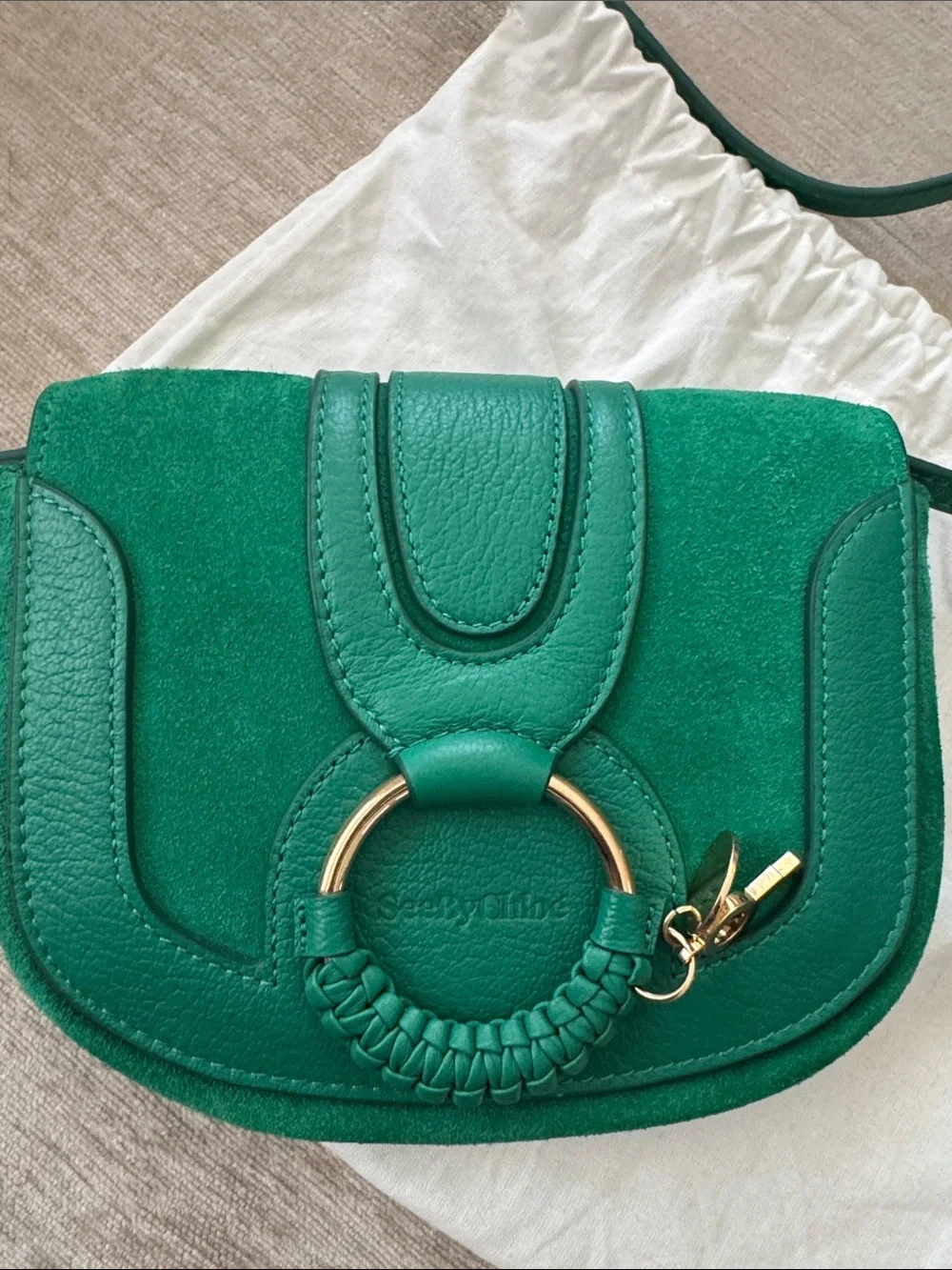 See By Chloe Kelly Green Suede & Leather Crossbody with Gold Ring - Picture 5 of 5